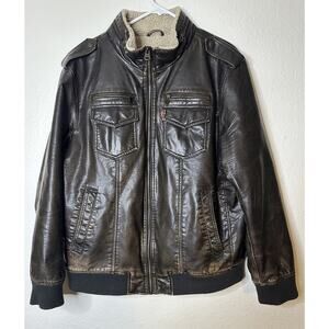 Levi Strauss & Co Brown Feaux Leather Sherpa Lined Zip Up Jacket Men's Size XL
